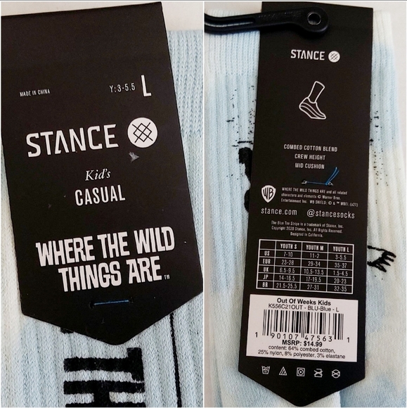Stance kids casual socks Where The Wild Things Are size Lg  (New) - Picture 4 of 4